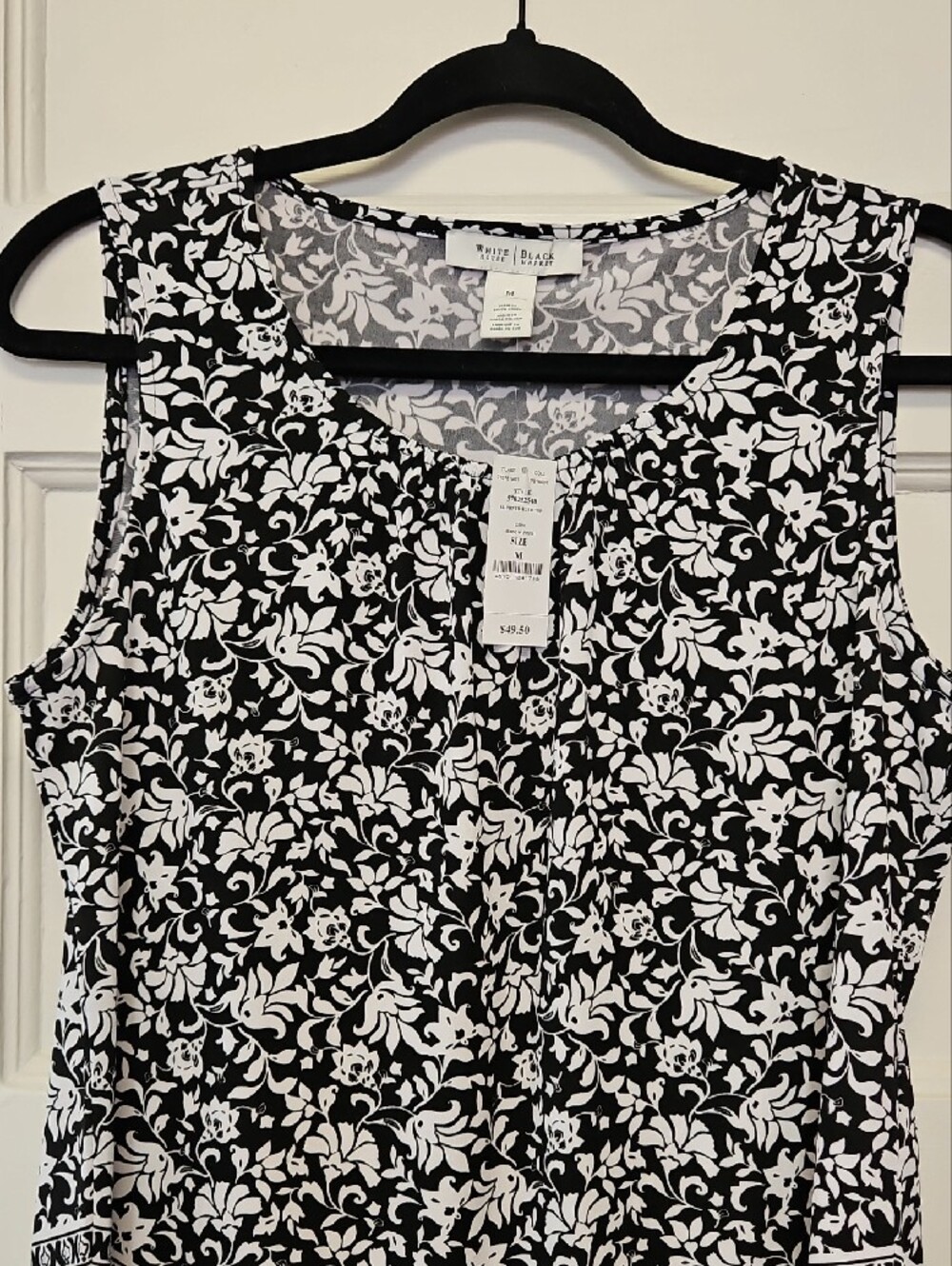 WHBM Black and White Floral Border Tank Top Med - Picture 4 of 8